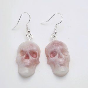 2/$30 SALE White & Red Halloween Skull Earrings - Handmade & Lightweight